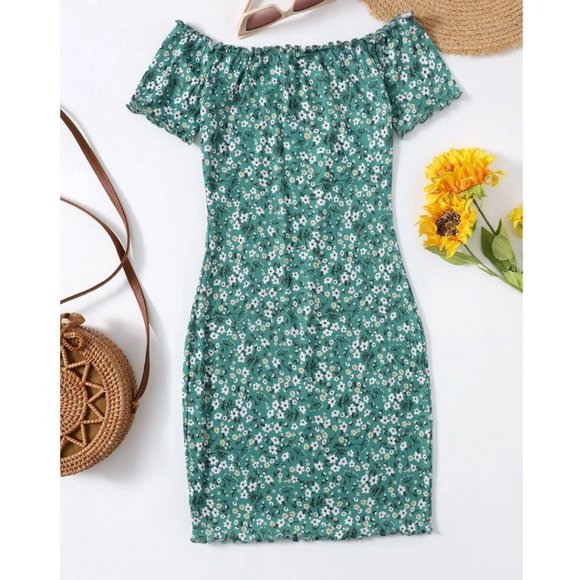 Dresses & Skirts - Frilled Off Shoulder Floral Dress 50% OFF
